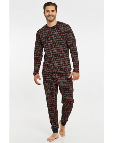 Threadbare 'let It Snow' Festive Cotton Pyjama Set - Black