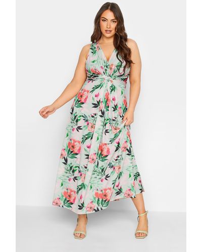 Yours Floral Print Knot Front Maxi Dress - White