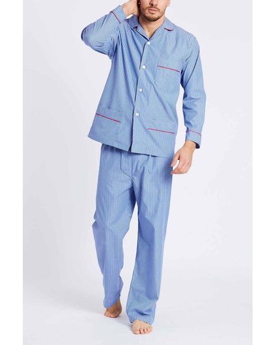 British Boxers 'burford' Stripe Crisp Cotton Pyjama Set - Blue
