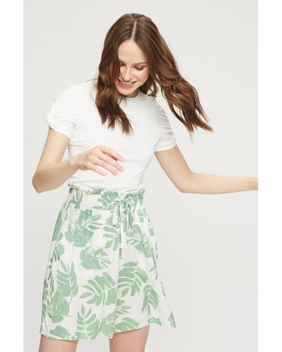 Dorothy Perkins Green Leaf Shirred Waist Shorts - White