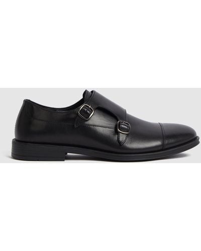 DEBENHAMS Preston Leather Double Monk Strap Shoe - Black