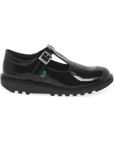 Kickers 'kick T' Patent Leather Senior School Shoes - Black