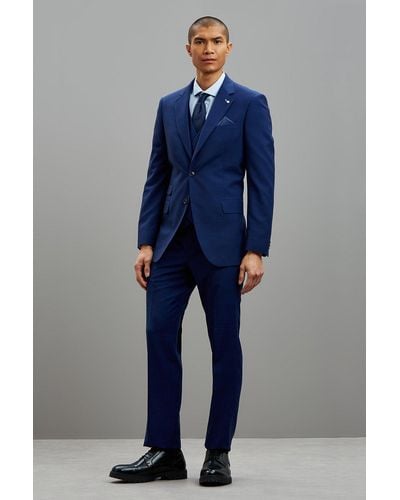 Burton Tailored Fit Blue Self Check Suit Jacket