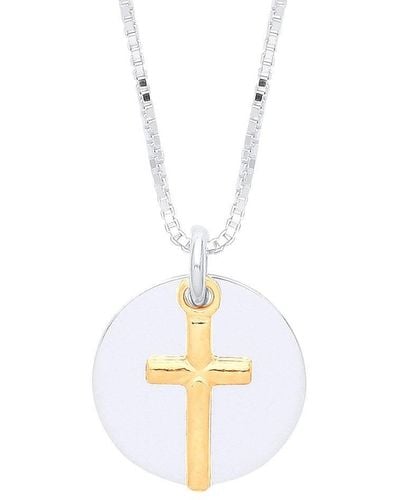Jewelco London & Gold-silver & Cross & Disc Necklace - Gvk347 - White