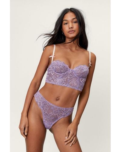 Nasty Gal Floral Lace Contrast Bow Underwired Lingerie Set - Pink