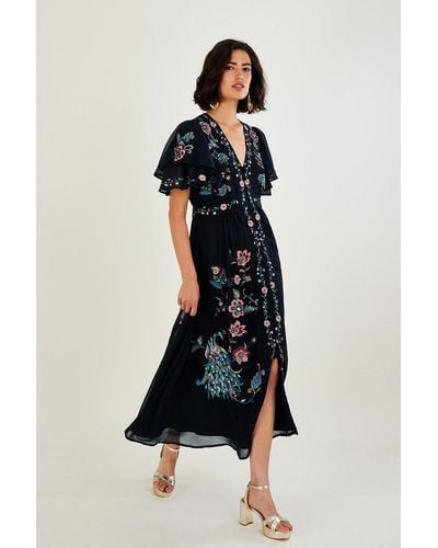 Monsoon 'triss' Embroidered Peacock Dress - Black