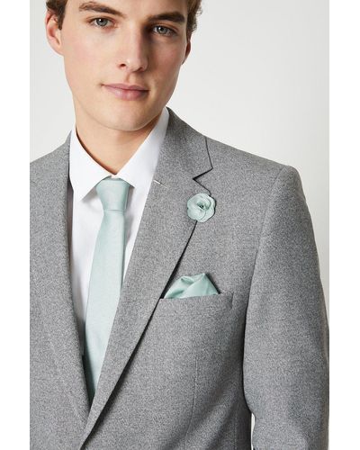 Burton Green Wedding Plain Tie Set With Matching Lapel Pin - Grey