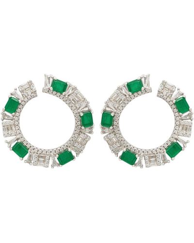 LÁTELITA London Freya Baguette Hoop Earrings Silver Emerald - Green