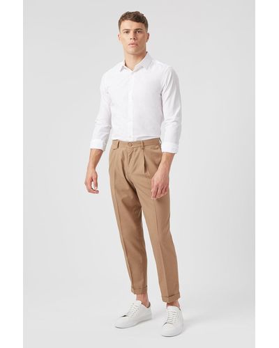 Burton Tan Tapered Fit Textured Trousers - White