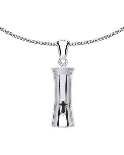 Jewelco London Silver Cross Cremation Urn Locket Necklace 18 Inch - Metallic