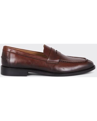 Burton Tan Leather Plain Loafers - Brown
