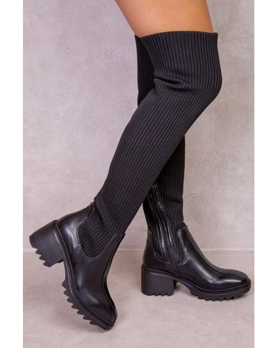 Where's That From 'molly' Chunky Over The Knee Boots - Black