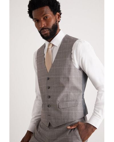 Burton Skinny Fit Grey Fine Check Waistcoat