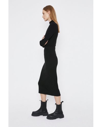 Warehouse Premium Rib Midi Skirt - Black