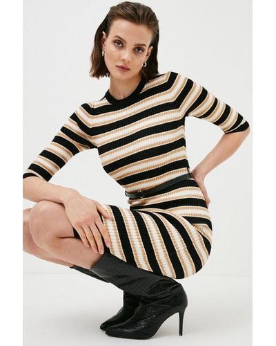 Karen Millen Rib Knit Stripe Pencil Dress - Natural