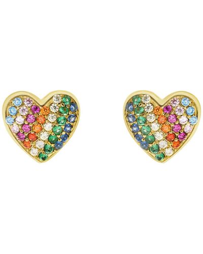 The Fine Collective Gold Plated Sterling Silver Cubic Zirconia Rainbow Heart Stud Earrings - Metallic