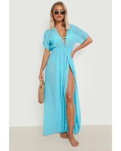 Boohoo Split Leg Maxi Beach Kaftan - Blue