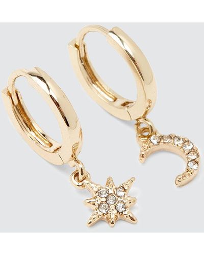 Dorothy Perkins Gold Moon And Star Drop Earrings - White