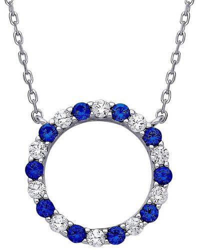 Jewelco London Silver Sapphire-blue Cz & Circle Necklace - Gvk444