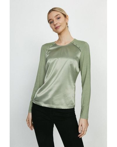 Coast Long Sleeve Woven Front Top - Green