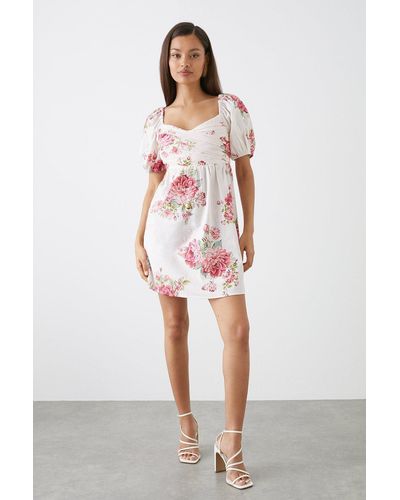 Dorothy Perkins Petite Ivory Large Floral Print Wrap Front Mini Dress - Red