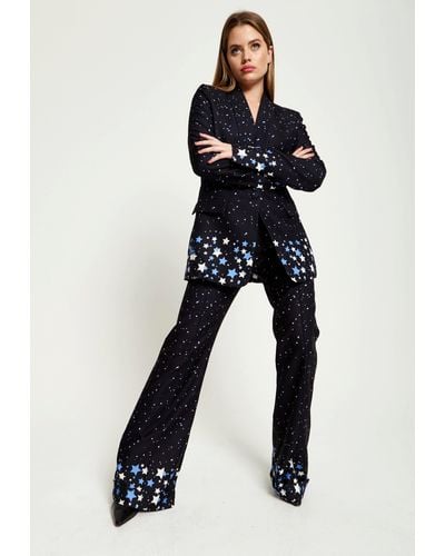 House of Holland Star Print Trousers In Black - Blue