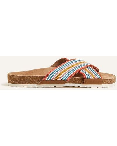 Accessorize Beaded Stripe Cross Strap Footbed Sandals - Natural