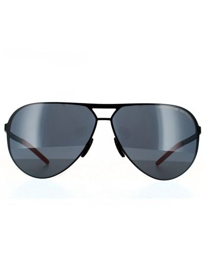 Porsche Design Aviator Black Black Blue Silver Mirror Sunglasses - Grey