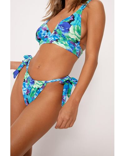 Warehouse Floral Ruched Triangle Bikini Set - Blue