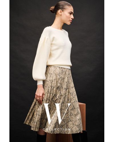 Wallis Snake Print Suedette Pleated Skirt - Natural