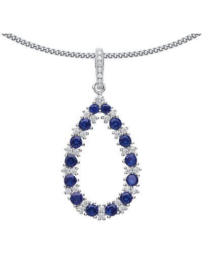 Jewelco London Silver Blue Cz Alternating Pendant Necklace 18 Inch