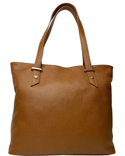 Sostter Camel Silver Trim Leather Tote Bag - Bxryi - Brown