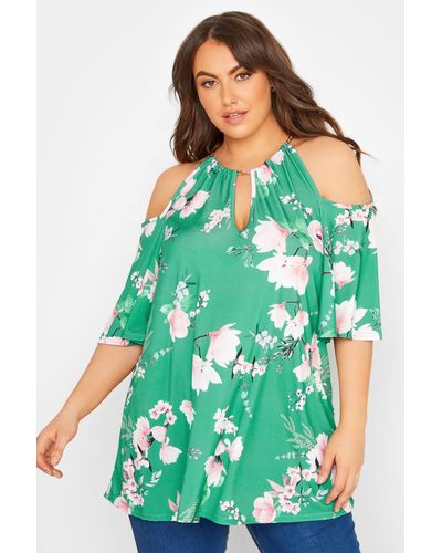 Yours Cold Shoulder Top - Green