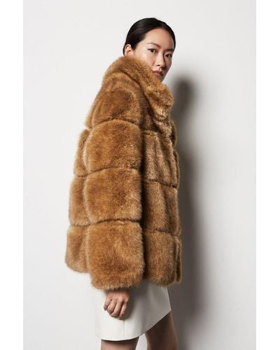Karen Millen Textured Stripe Faux Fur Jacket - Brown