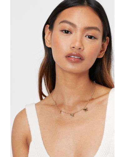 Nasty Gal Dainty Butterfly Curb Chain Necklace - Natural