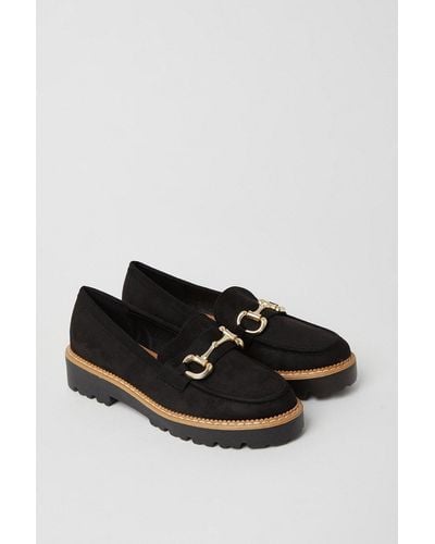 Faith : Nadia Snaffle Detail Contrast Stitch Loafers - Black