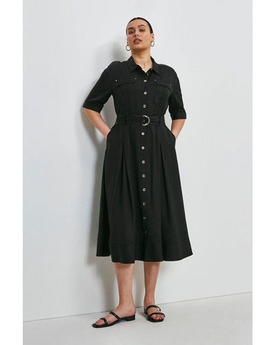 Karen Millen Plus Size Linen Viscose Shirt Dress - Black