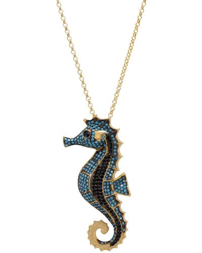 LÁTELITA London Seahorse Pendant Necklace Gold Turquoise - White
