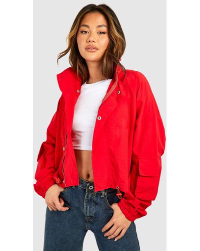 Boohoo Funnel Neck Toggle Detail Jacket - Red