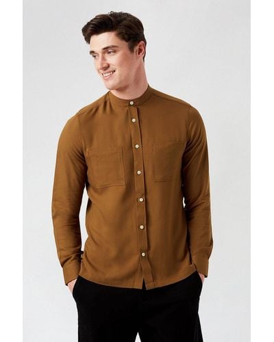 Burton Camel Grandad Collar Shirt - Natural
