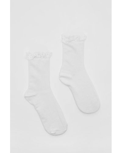 Boohoo 2 Pack White Rib Sock With Lace Trim
