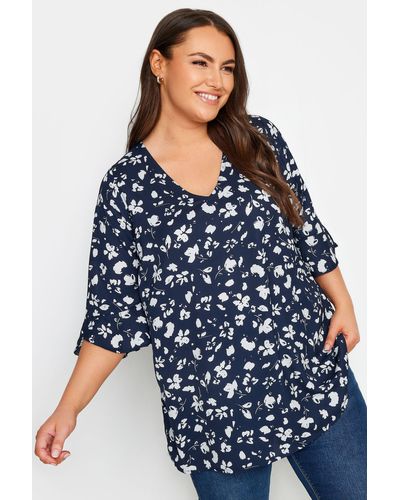 Yours Floral Print Swing Top - Blue