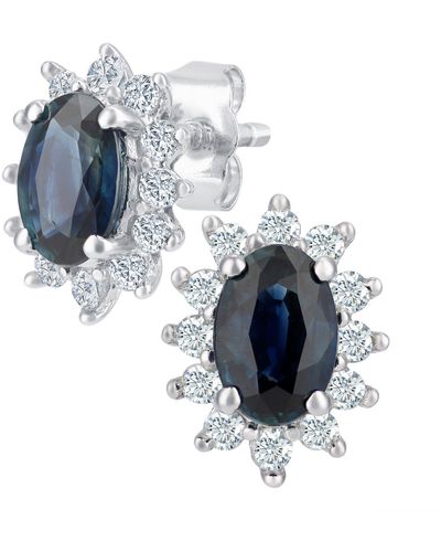 Jewelco London 9ct White Gold 1/4ct Diamond Oval Sapphire Cluster Stud Earrings - Pe0axl4750w-sa - Blue