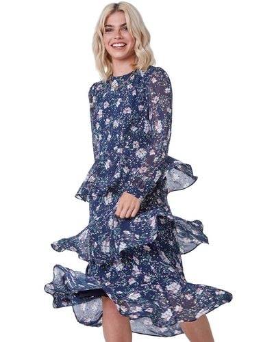 D.u.s.k Floral Print Ruffle Maxi Dress - Blue