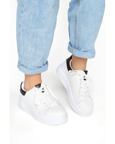 Yours Wide Fit Lace Up Flatform Trainer - Blue