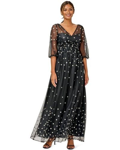 Adrianna Papell Glitter Tulle Long Dress - Black