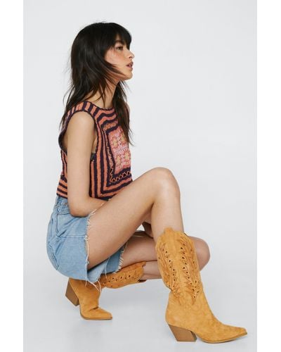 Nasty Gal Faux Suede Cut Out Cowboy Boots - Yellow