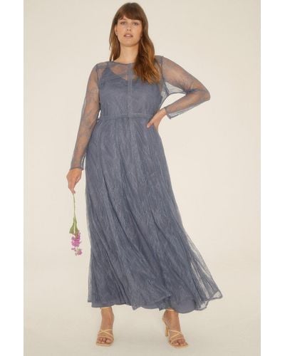 Oasis Plus Size Delicate Lace Long Sleeve Dress - Blue