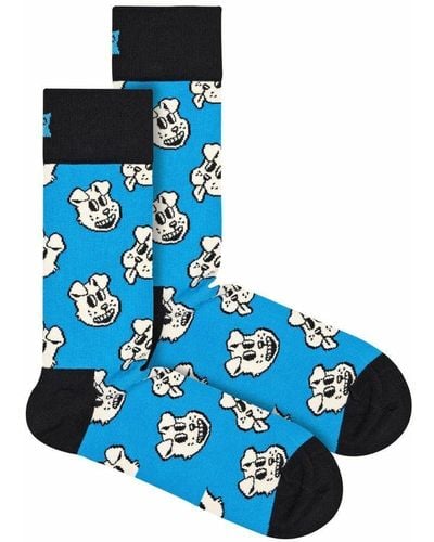 Happy Socks Novelty Dog Design Soft Breathable Cotton Socks - Great Gift - Blue