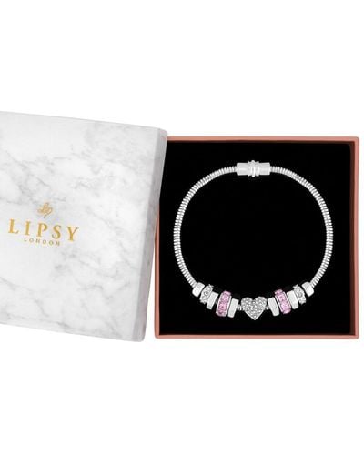 Lipsy Silver Heart Pink Magnetic Bracelet - Gift Boxed - Black